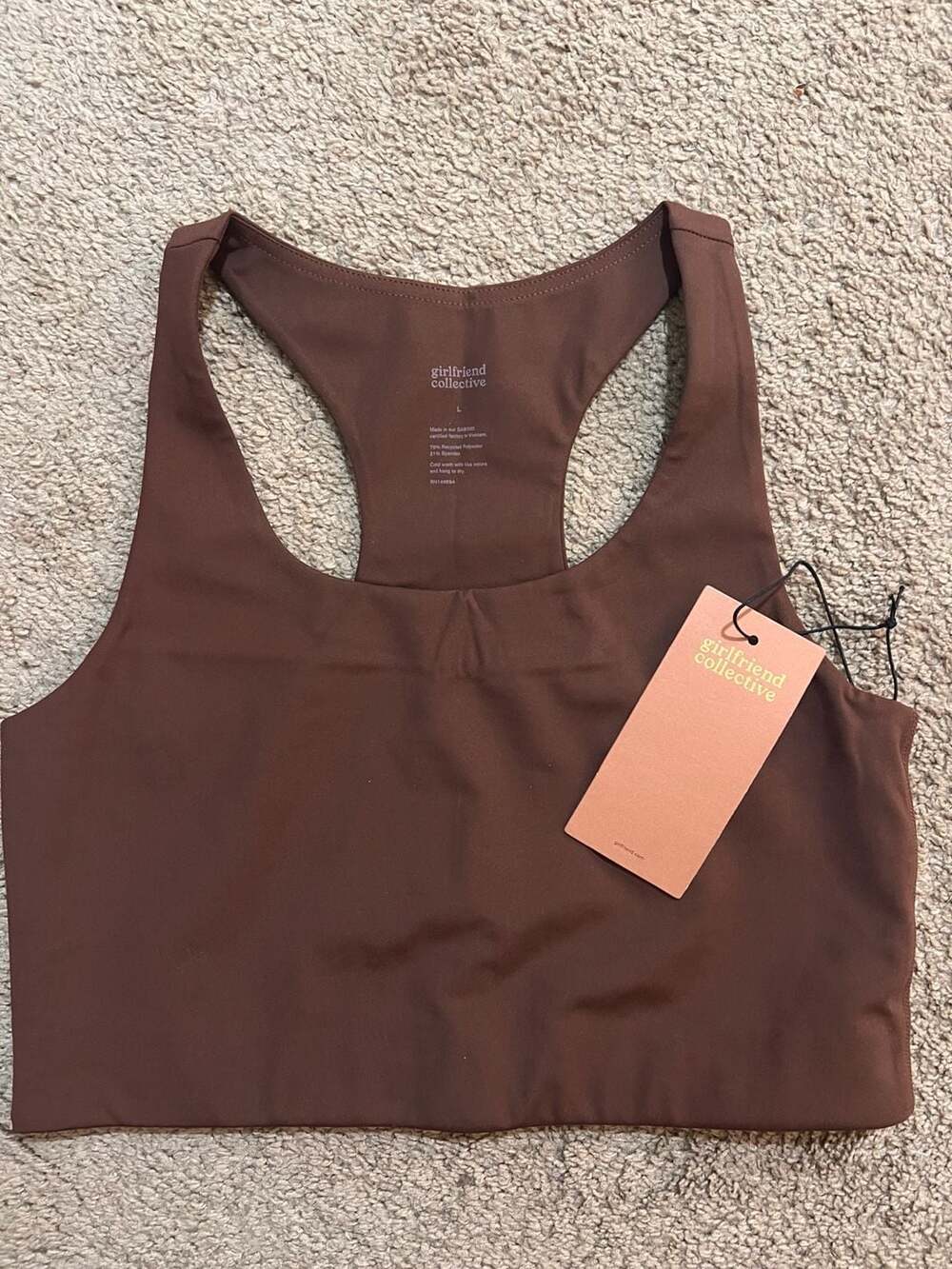 Girlfriend Collective Paloma Racerback Sports Bra Size L Brown